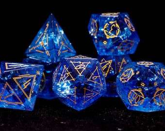 Blue DND Dice Set for Birthday Gift, Glass Sharp Edge D&D Dice Set, Dungeons and Dragons Polyhedral RPG Gemstone Dice Set