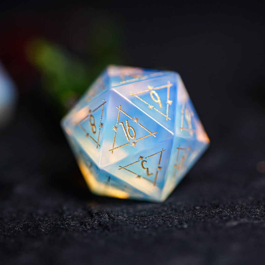 Carved Opal DND Dice Set Hand Carved Gems for Dungeons & Dragons, RPG