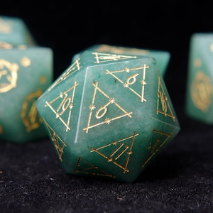 Green Jade DND Dice Set, Aventurine Sharp Edge D&D Dice Set, Dungeons and Dragons Polyhedral RPG Gemstone Dice Set
