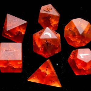Orange Sparkle DND Dice Set, Orange Glass Sharp Edge D&D Dice Set, Dungeons and Dragons Polyhedral RPG Gemstone Dice Set
