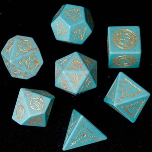 Natural Turquoise DND Dice Set, Blue Turquoise Sharp Edge D&D Dice Set, Dungeons and Dragons Polyhedral RPG Gemstone Dice Set