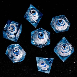 Moving eyes DND Dice Set, Liquid Core Dice Set Sharp Edge D&D Dice Set, Dungeons and Dragons Polyhedral RPG D6, D20 Dice