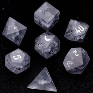 Black Sparkle DND Dice Set, Matt Black Glass Sharp Edge D&D Dice Set, Dungeons and Dragons Polyhedral RPG Gemstone Dice Set