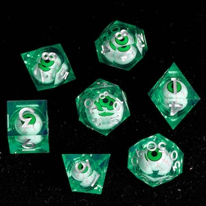 Moving eyes DND Dice Set, Liquid Core Dice Set Sharp Edge D&D Dice Set, Dungeons and Dragons Polyhedral RPG D6, D20 Dice