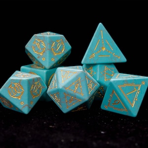 Natural Turquoise DND Dice Set for Birthday Gift, Blue Sharp Edge D&D Dice Set, Dungeons and Dragons Polyhedral RPG Gemstone Dice Set