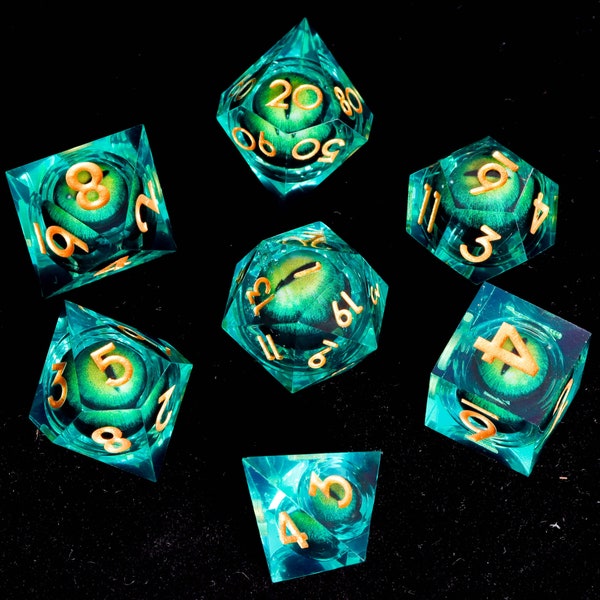 Moving eyes DND Dice Set, Liquid Core Dice Set Sharp Edge D&D Dice Set, Dungeons and Dragons Polyhedral RPG D6, D20 Dice