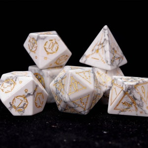 Natural Turquoise DND Dice Set for Birthday Gift, White Sharp Edge D&D Dice Set, Dungeons and Dragons Polyhedral RPG Gemstone Dice Set