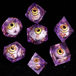Moving eyes DND Dice Set, Liquid Core Dice Set Sharp Edge D&D Dice Set, Dungeons and Dragons Polyhedral RPG D6, D20 Dice