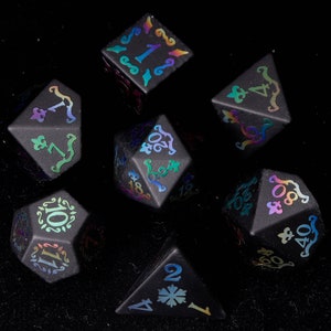 Black Obsidian DND Dice Set, Black Matt Sharp Edge D&D Dice Set, Dungeons and Dragons Polyhedral RPG Gemstone Dice Set