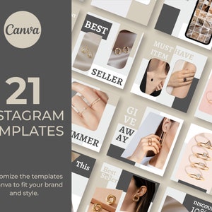 Schmuck Instagram Post Vorlagen | Schmuck Social Media Branding | Halskette Ohrring Canva Vorlagen | ästhetik Kosmetikerin Fashion Feed