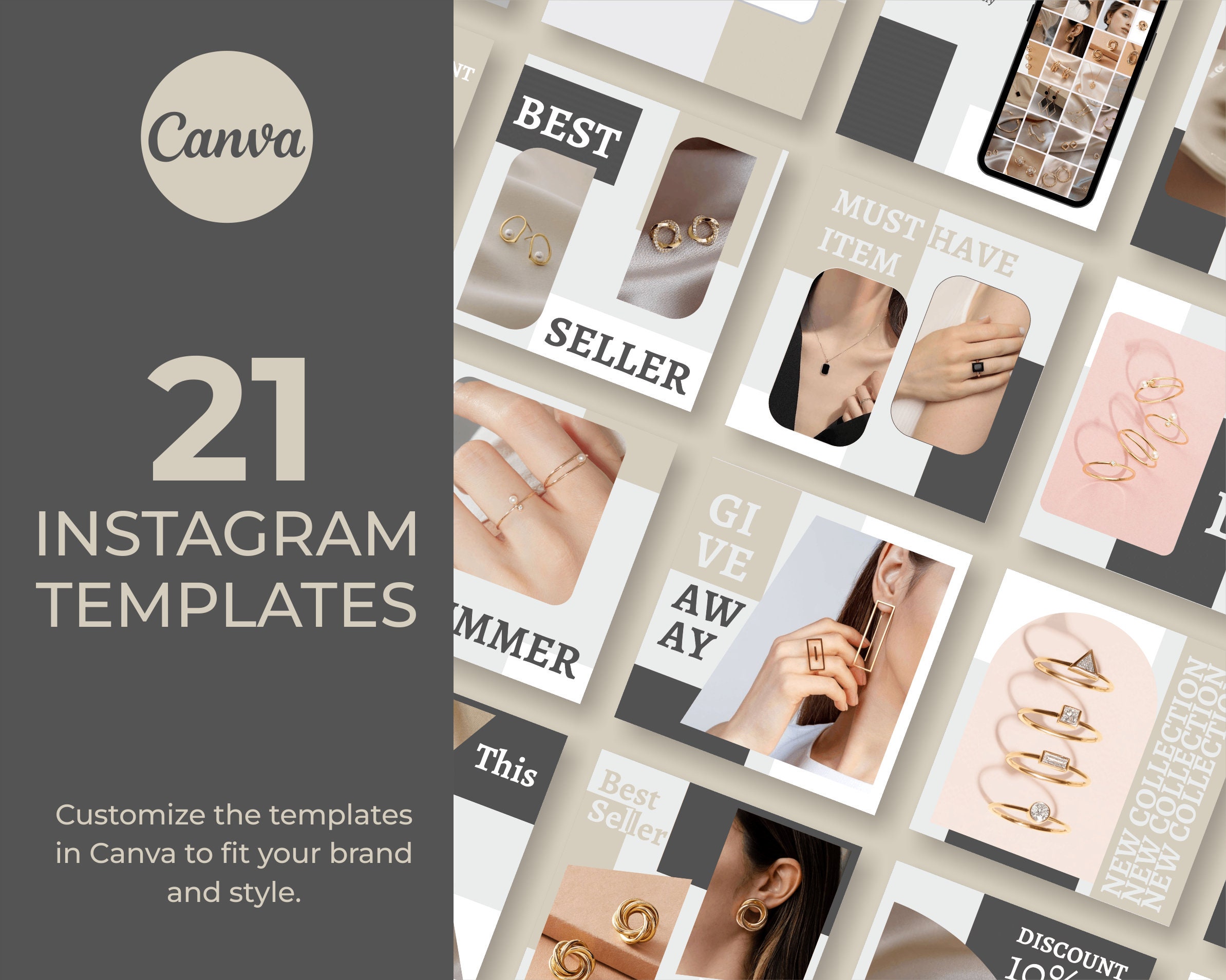 Jewelry Instagram Post Templates Jewellery Social Media Branding ...
