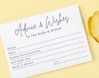 Tarjeta minimalista de consejos para bodas en varios colores: comparte buenos deseos con los novios. Consejos y deseos, tarjetas de consejos para despedidas de soltera.