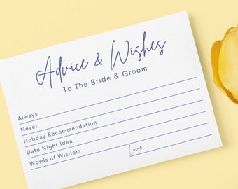 Minimalist Wedding Advice Card in Various Colours - Share Well Wishes with the Bride and Groom. Advice & Wishes, Bridal Shower Advice Cards