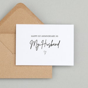 Tarjeta del primer aniversario de bodas, feliz primer aniversario como esposo, feliz primer aniversario como esposa, aniversario de la esposa, aniversario del esposo