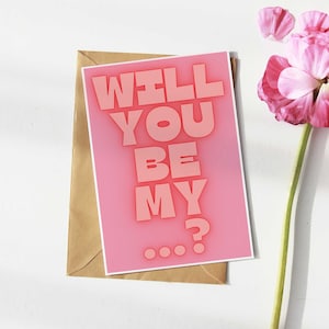 Carte Serez-vous ma demoiselle d'honneur ? Carte postale A6 pour demoiselles d'honneur, demoiselle d'honneur, petite amie ou fiancé au design rose fuchsia. Invitation de demoiselle d'honneur.