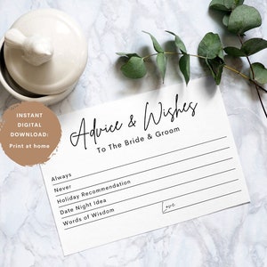 Digitaler Download: Minimalistische Hochzeitsempfehlungskarten - Teilen Sie Ihre guten Wünsche mit dem Brautpaar, Brautparty, Junggesellinnenabschied. Zuhause ausdrucken!
