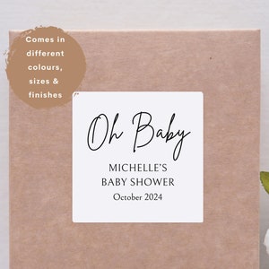 Babyshower Oh Baby-stickers, gepersonaliseerd bedanklabel babyshower, aangepast bedanklabel babyshower, vierkante etiketten, stickervel
