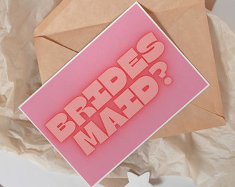 Bridesmaid Proposal Postcard: Will You Be My Bridesmaid or Maid of Honour? Hot pink, Bridesmaid Gift, Bridesmaid Box, Colourful, Unique