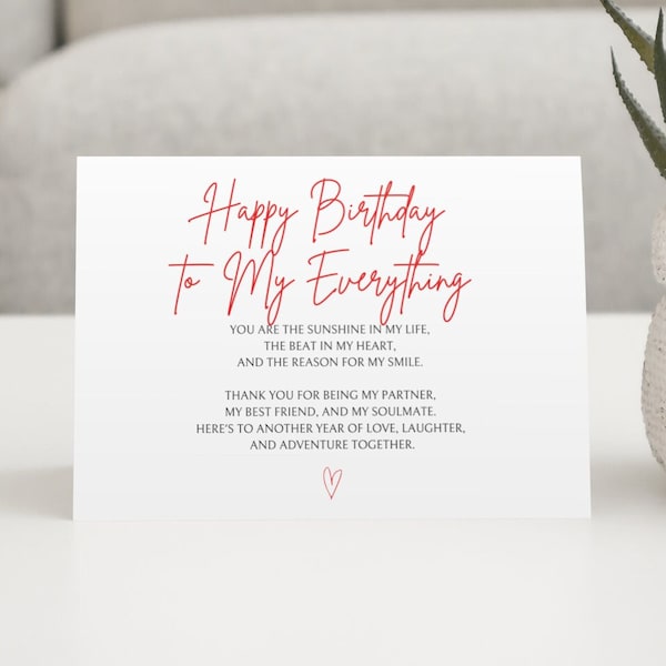 Happy Birthday To My Everything Card. Boyfriend birthday card, Girlfriend birthday card, Wife birthday card, husband birthday card.