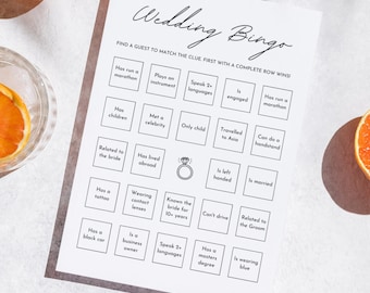 Wedding Bingo Game | Wedding Reception Game | Wedding Ice Breaker | A5 sheets | Minimalistic Black & White
