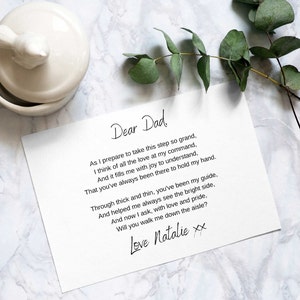 Poème personnalisable Will You Walk Me Down the Aisle pour les proches, carte postale A6, carte de proposition à offrir, carte de mariage