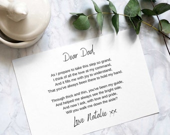 Customisable Will You Walk Me Down the Aisle Poem for Loved Ones, A6 Postcard, Give me away proposal card, Wedding card
