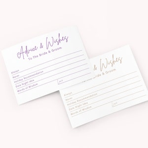 Trouwadvieskaarten in verschillende kleuren: advies voor bruid en bruidegom. Advieskaarten voor bruiloften. A6-briefkaartstijl.