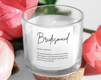 Monochrome Bridesmaid Definition Label for Wedding Proposal Gift Box, Hen Do Gift Bag, Bridesmaid Gifts and Candle Label. LABEL ONLY