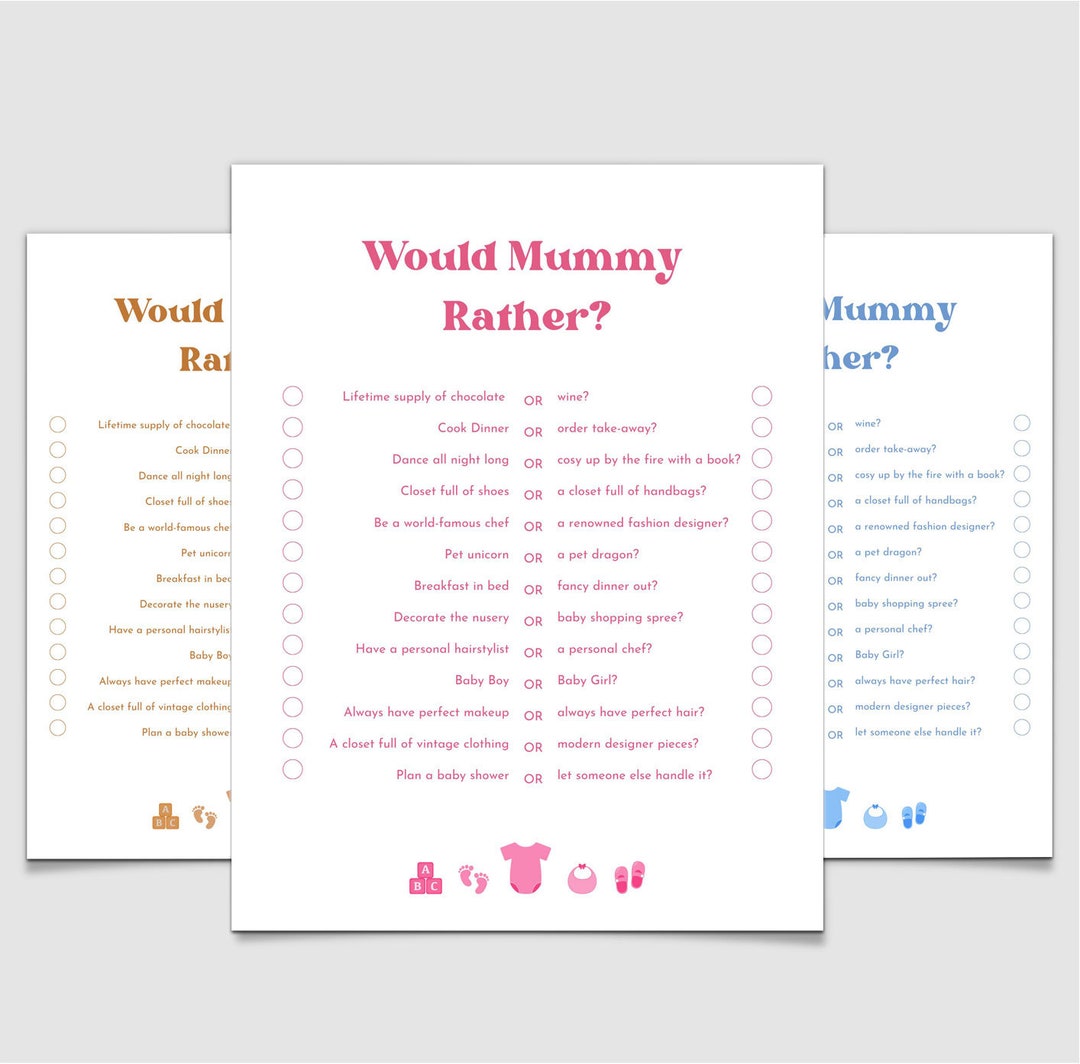 Baby Shower Game Would Mummy Rather in Blue Moon and Stars Theme 10 20