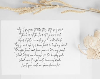 Will You Walk Me Down the Aisle Poem A6 Postcard, Give me away poem card, aisle walk proposal.