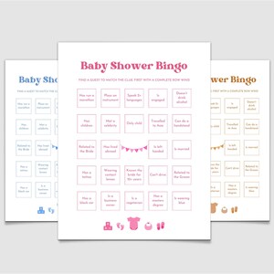 Juego de bingo Baby Shower / Hojas A5 / Baby Shower minimalista simple / Género neutro / Disponible en azul, rosa o marrón / GB101