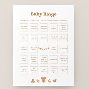 Juego de bingo para bebés / Juego de bingo para baby shower / Hojas A5 / Baby Shower minimalista simple / Disponible en azul, rosa o marrón / GB102