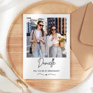 Fotokaart voor bruidsmeisjesvoorstel. Word jij mijn bruidsmeisje, bruidsmeisje? Kaart voor fotovoorstel, gepersonaliseerde kaart voor bruidsmeisjes