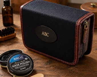 Personalised Shoe Care Set | Initialled Travel Case | Groomsmen Present | Gift for Him