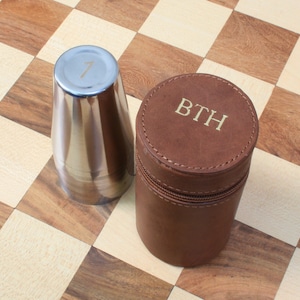 1-10 Numbered Steel Stirrup Cups In Brown Leather Zip Case With Free Embossing Christmas Gift