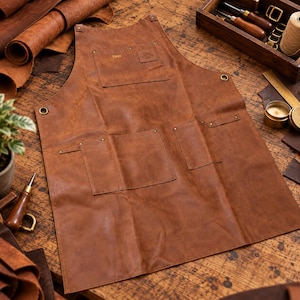 Personalised Gardening Apron, Brown Work Apron with Gold Initials, Apron Gift