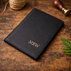 Personalised Black Leather Firearm Certificate Holder with Gold Initials UK Shooting Gift