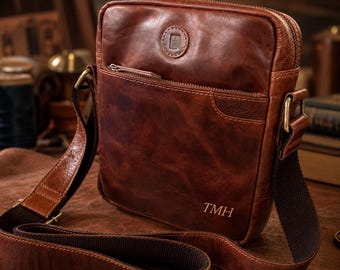 Borsa a tracolla in pelle personalizzata / Borsa a tracolla con iniziali / Regalo per lui