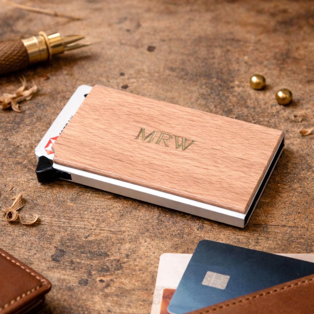 Personalised Wooden Card Holder with RFID Protection - Slim Pop-Up Wallet