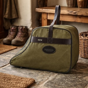 Personalisierte Canvas Wanderschuhtasche - Grüne strapazierfähige Wandertasche mit geprägten Initialen