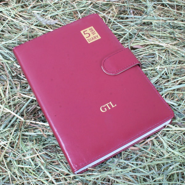 Personalised 5 Year Planner Diary Calendar Long Term Journal In Red Free Initial Gold Embossing