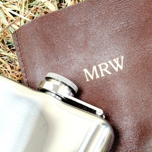 Stainless Steel Hip Flask with Personalised Real Leather Case Includes Free Personalisation Christmas Gift