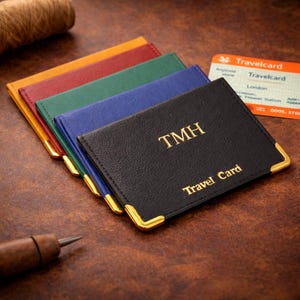 Porta carte di credito da viaggio in pelle personalizzato - Portafoglio da pendolare con stampa in lamina d'oro