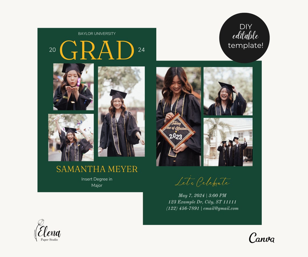 Green and Gold Baylor Graduation Announcement Baylor University Grad
