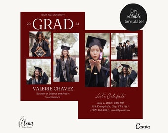 Maroon Graduation Announcement - Texas A&M Aggie Graduation Invitation - Fully Editable Canva Template - Aggie Grad Party