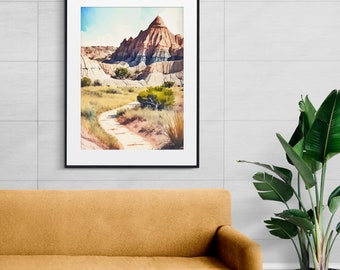 Geschenk für Naturliebhaber Badlands National Park Aquarell Poster Sofort Download Schöne Landschaft Art Print