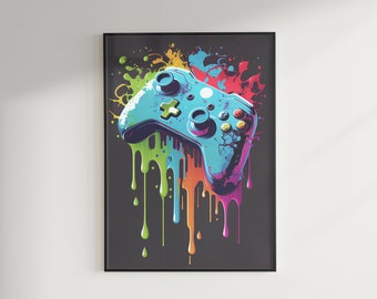 Regalo para Gamer College Dorm Regalo colorido controlador de videojuegos Descarga instantánea Gaming Wall Art