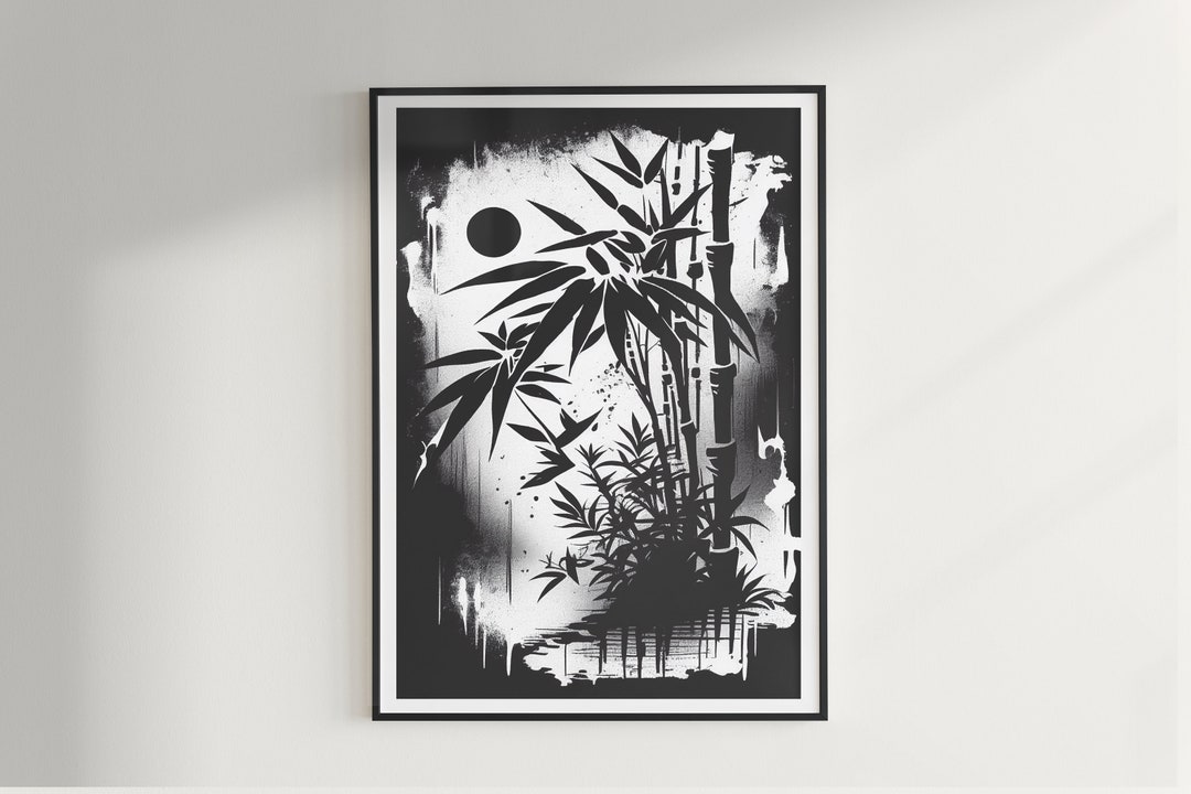 Downloadable Bamboo Wall Art Black and White Art Print Minimalist