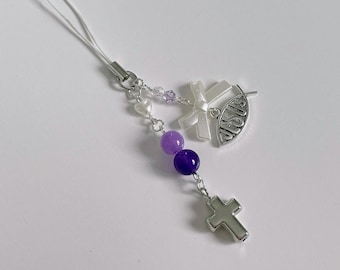 Ciondolo per telefono con croce di Gesù Cristo fatto a mano - Turchese, viola, rosa e verde Cutecore Accessorio per telefono Portachiavi Gioielli cristiani