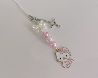 Handmade Hello Kitty Phone Charm - Sanrio Keychain Phone Accessory Cutecore Cottagecore Pendant